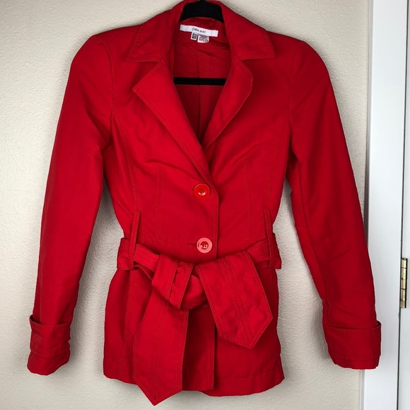 Zara Jackets & Blazers - Zara Red Belted Cropped Trench Coat Size XS